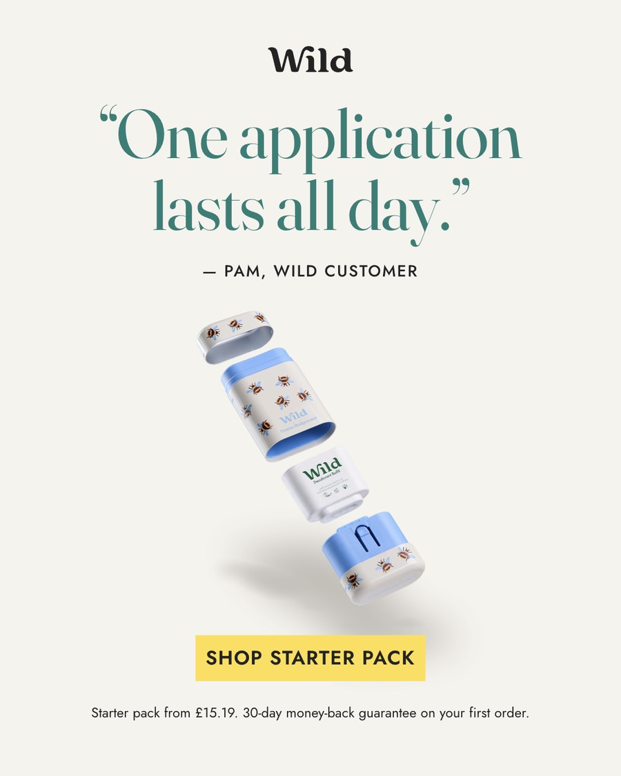 Example static ad for a deodorant brand: customer quote